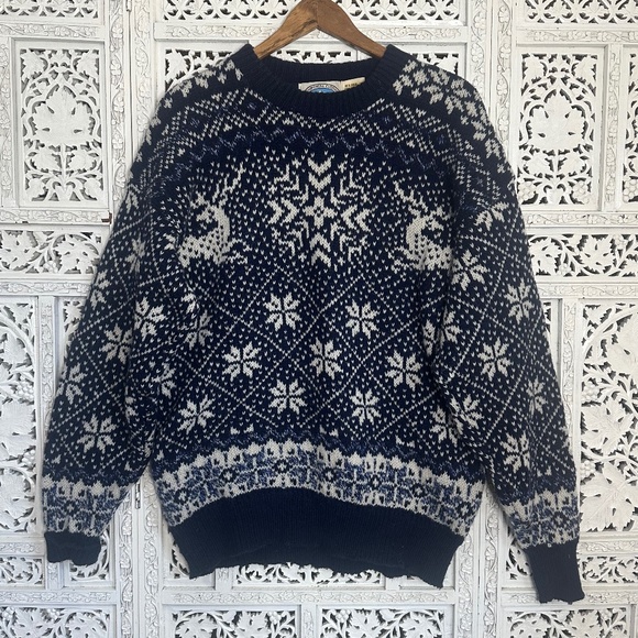 Vtg Environmental Clothing Wool Blend Fair Isle Christmas Chunky Grandpa Sweater - Picture 1 of 9